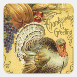 Ouderwetse Thanksgiving-groeten met kalkoen Vierkante Sticker