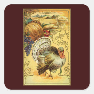 Ouderwetse Thanksgiving-groeten met kalkoen Vierkante Sticker