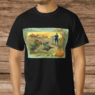 Ouderwetse Thanksgiving met kalkoenen en pelgrims T-shirt