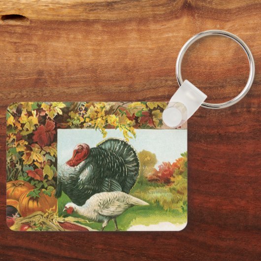 Ouderwetse Thanksgiving, Wilde Kalkoenen Herfstkle Sleutelhanger (Voorkant)