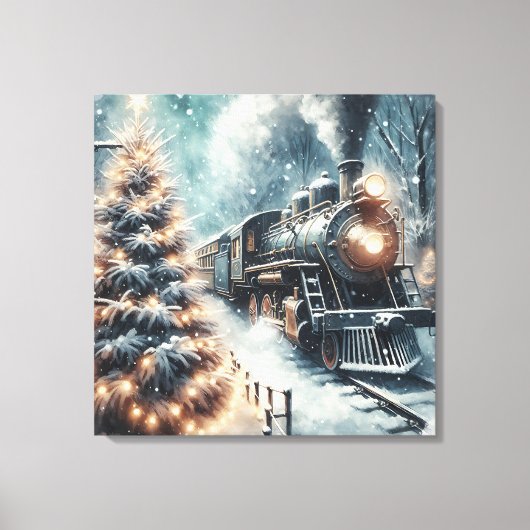 Ouderwetse trein en  winterscène canvas afdruk (Voorkant)