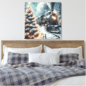 Ouderwetse trein en  winterscène canvas afdruk (Insitu (Slaapkamer))