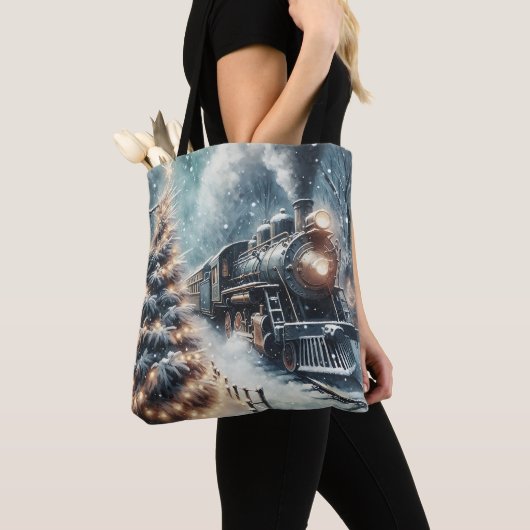 Ouderwetse trein en  winterscène draagtas (Dichtbij)