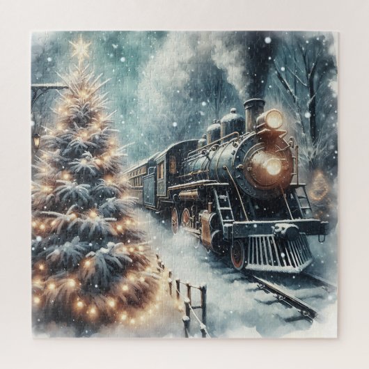 Ouderwetse trein en  winterscène legpuzzel (Verticaal)