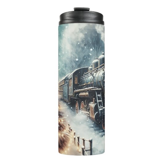 Ouderwetse trein en  winterscène thermosbeker (Voorkant)