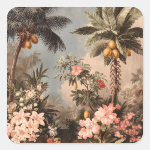 Ouderwetse Tropisch Paradijs met Palmbomen Vierkante Sticker