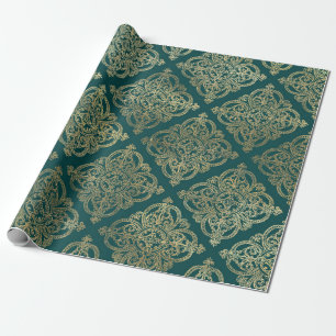 Ouderwetse turquoise en goud cadeaupapier