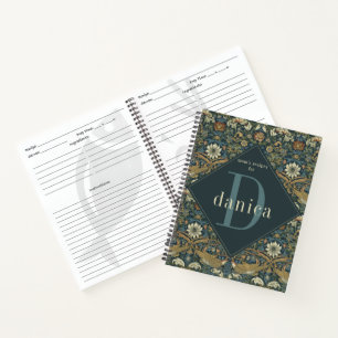 Ouderwetse Turquoise Vogel William Morris Familie Notitieboek