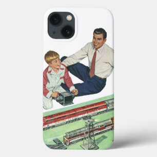 Ouderwetse Vaderdag, vader en zoon met treinen iPhone 13 Hoesje