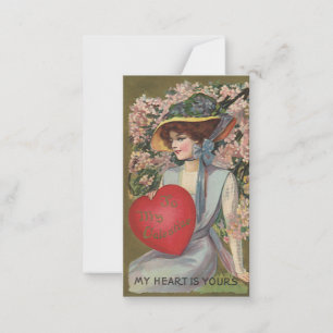 Ouderwetse Valentijnsdag, Elegante Dame met Hart Notitiekaartje