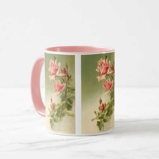 Ouderwetse Valentijnsdag Roze Victoriaanse Tuinroo Mok (Voorkant links)