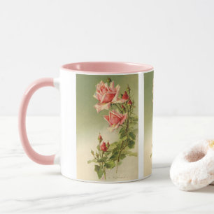 Ouderwetse Valentijnsdag Roze Victoriaanse Tuinroo Mok