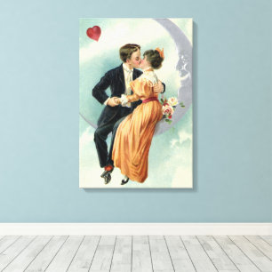 Ouderwetse Valentijnsdag Victoriaanse kus op de ma Canvas Afdruk