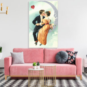 Ouderwetse Valentijnsdag Victoriaanse kus op de ma Canvas Afdruk