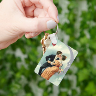 Ouderwetse Valentijnsdag Victoriaanse kus op de ma Sleutelhanger