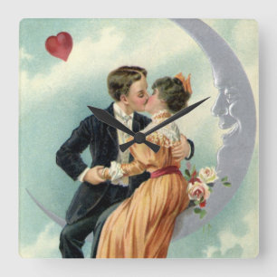 Ouderwetse Valentijnsdag Victoriaanse kus op de ma Vierkante Klok