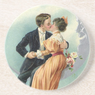 Ouderwetse Valentijnsdag Victoriaanse kus op de ma Zandsteen Onderzetter