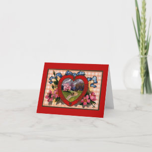 Ouderwetse Valentijnsdaggroeten Hart en Bloemen Feestdagen Kaart