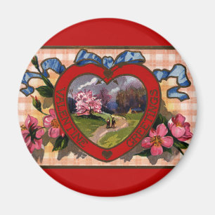 Ouderwetse Valentijnsdaggroeten Hart en Bloemen Magneet
