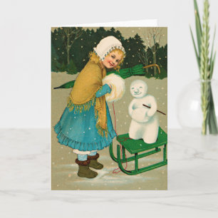 Ouderwetse Victoriaans winterkerst Feestdagen Kaart