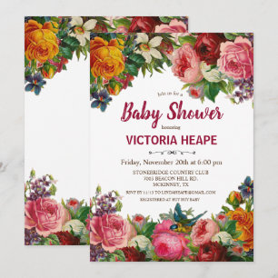 Ouderwetse Victoriaanse bloemige babyshower uitnod Kaart