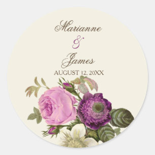 Ouderwetse Victoriaanse Botanische Roze & Pruim Ronde Sticker
