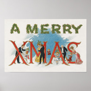Ouderwetse Victoriaanse Kerstmis, een vrolijk Kers Poster