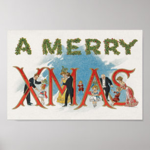 Ouderwetse Victoriaanse Kerstmis, een vrolijk Kers Poster