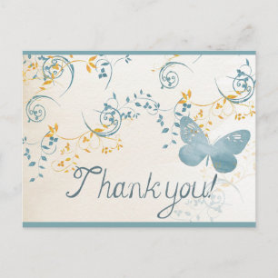 Ouderwetse Vlinder Blauw Goud Grijs Bloemmotief Be Briefkaart