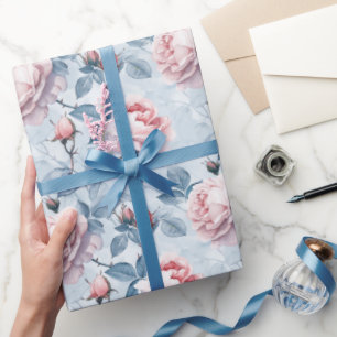 Ouderwetse Waterverf Bloemige Roze Roos Cadeaupapier