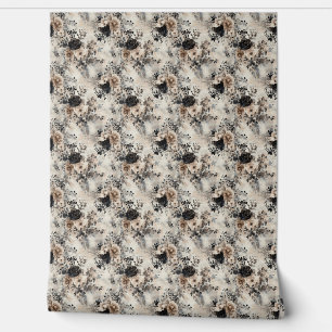 Ouderwetse waterverfrozen in beige, zwarte behang
