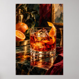 Ouderwetse Whiskey Cocktail met Sinaasappel – Warm Poster