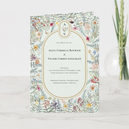 Ouderwetse Wilde Bloem Muntgroene Trouw Monogram Programma (Voorkant)