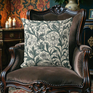 Ouderwetse William Morris antieke olijfgroene bloe Kussen