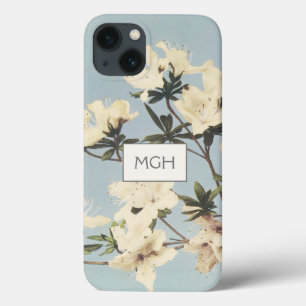 Ouderwetse witte crème Azalea bloemen monogram iPhone 13 Hoesje