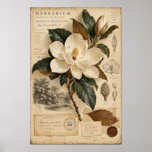 Ouderwetse witte Magnolia Herbarium Muurkunst Poster
