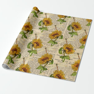 Ouderwetse Zonnebloem Libelle Cottagecore Landelij Cadeaupapier