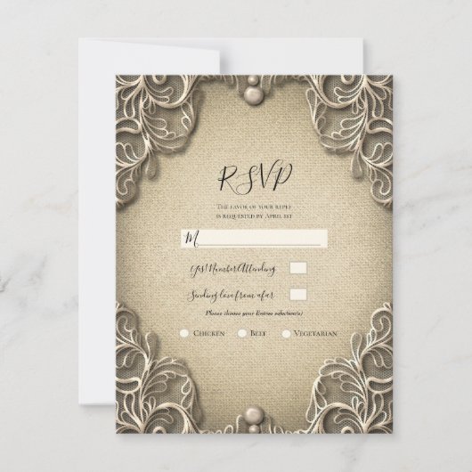 Ouderwetse Zuidelijke Charme Burlap Kant Trouw-RSV Kaart (Voorkant)