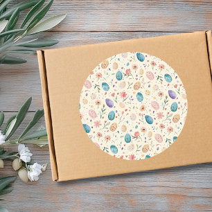 Oudewaterverf Paasbloemen Bladeren Eieren Ronde Sticker