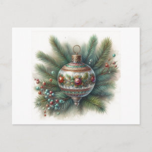 Oudewereldnostalgie met dennenboom kerstornament briefkaart