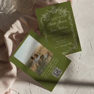 Oudgroene Geld Foto QR Code Huwelijk Kaart