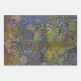 Oudgroene Paarse Koperen Damast Grunge Patina Inpakpapier Vel