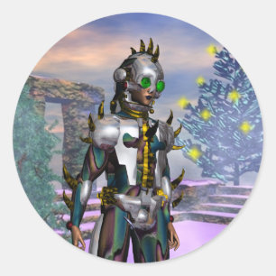 OUDJAARSAVOND VAN EEN CYBORG RONDE STICKER