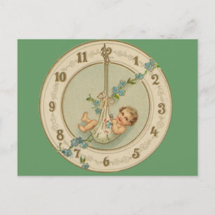 Oudjaarsbabys Vintage Klok Feestdagenkaart