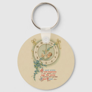Oudjaarsbabys Vintage Klok Sleutelhanger