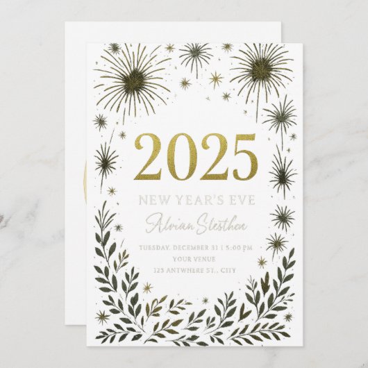 Oudjaarsuitnodiging – Luxe Zwart & Goud De Kaart (Voorkant / Achterkant)