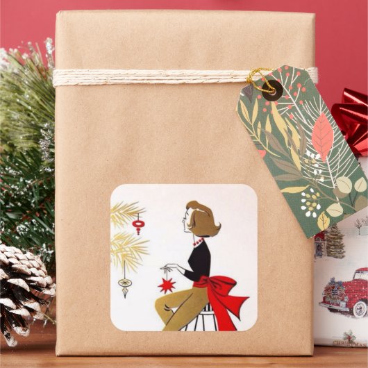 Oudjarige kerstdame feestdag sticker (Feestdagen)