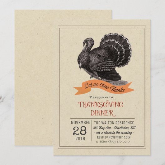 Oudmodel Thanksgiving-kalkoeninladingskaart Kaart (Voorkant / Achterkant)
