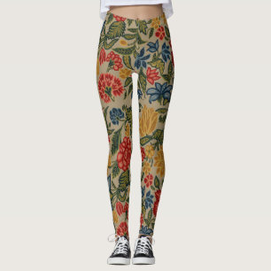 Oudrood en gouden Crewel bloempatroon Leggings