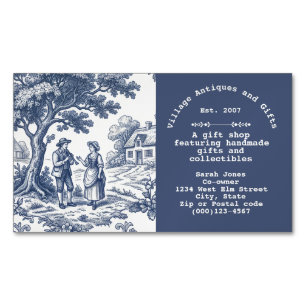 Oudroze Blauwe en Crème Toile de Jouy Magnetisch Visitekaartje
